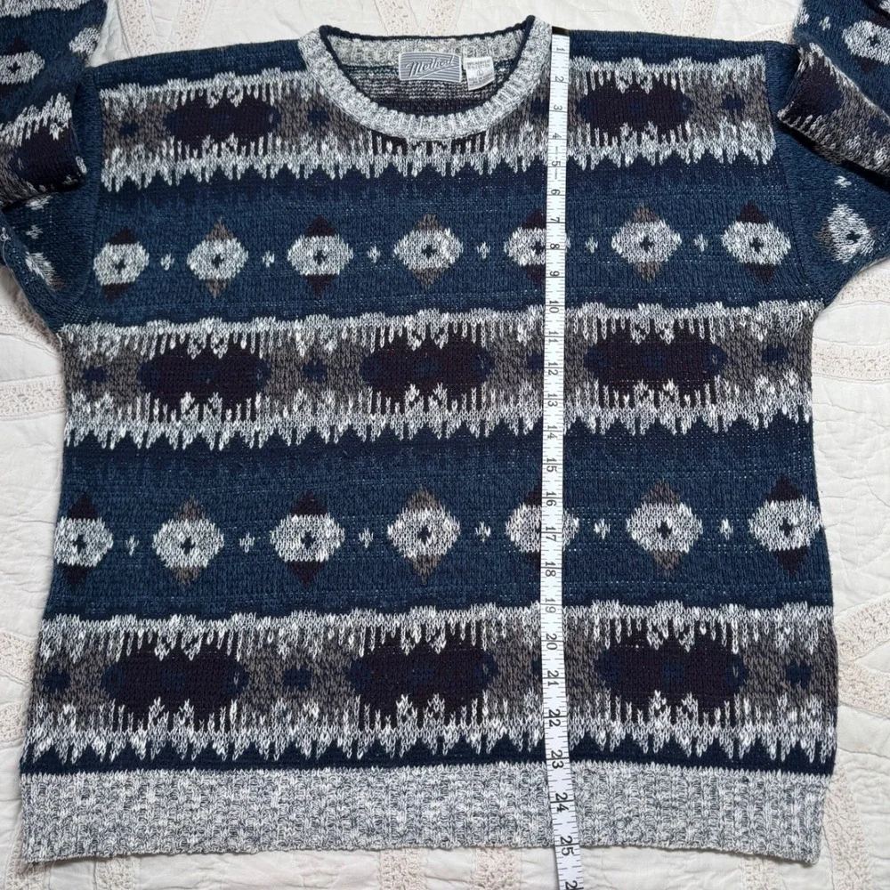 Vintage Method Mens Large Sweater Blue Grandpacore Geometric‎ Fair Isle Acrylic